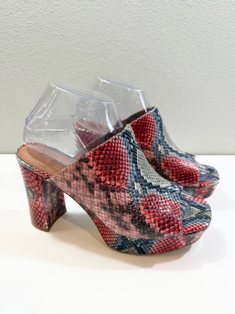 Jeffrey Campbell Pilar Block Heel Platform Slide Sandal Size 8 Reptile Leather
